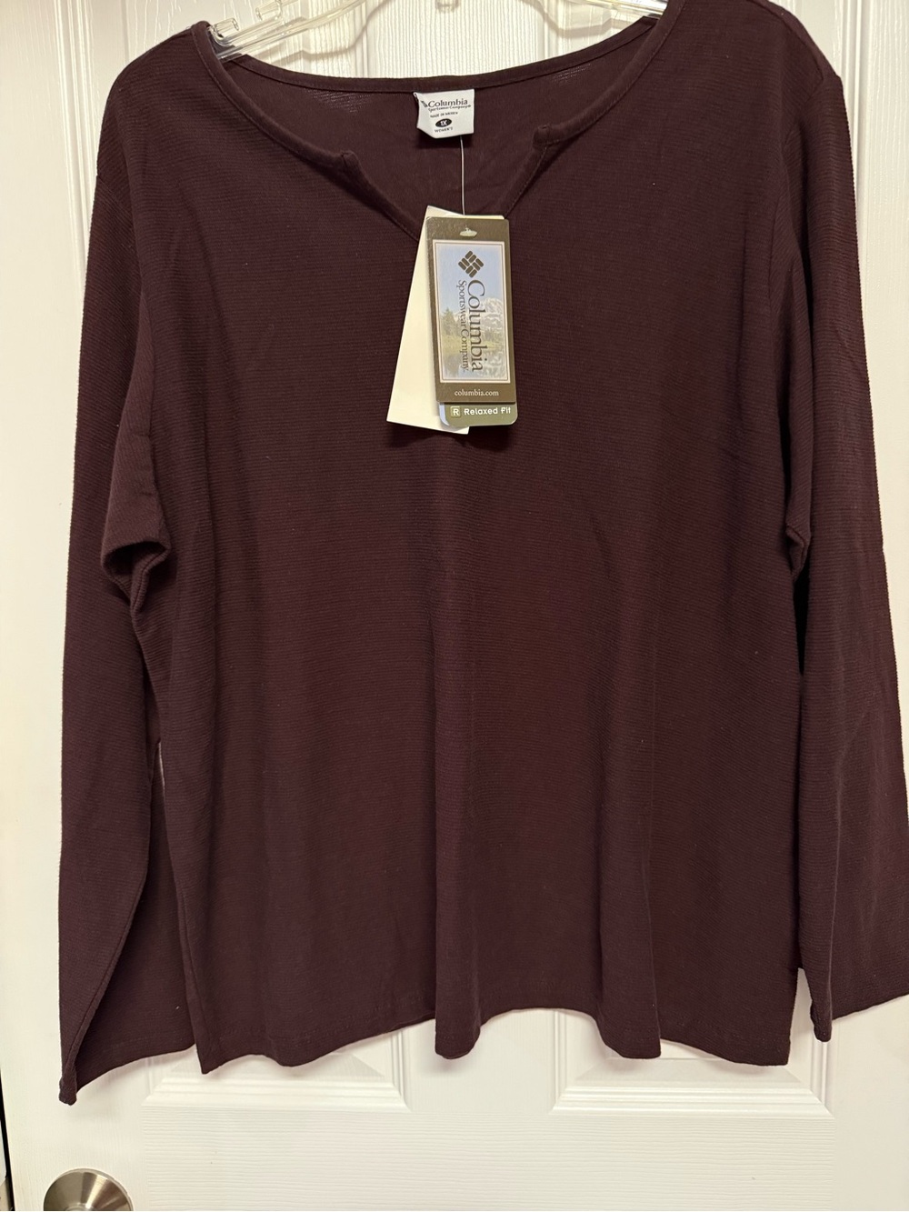 Columbia Long Sleeve Waffle Knit Top in Deep Brown 1X